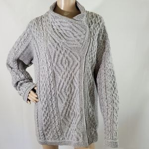 Aran Crafts grey 100% Merino Wool Sweater Jacket